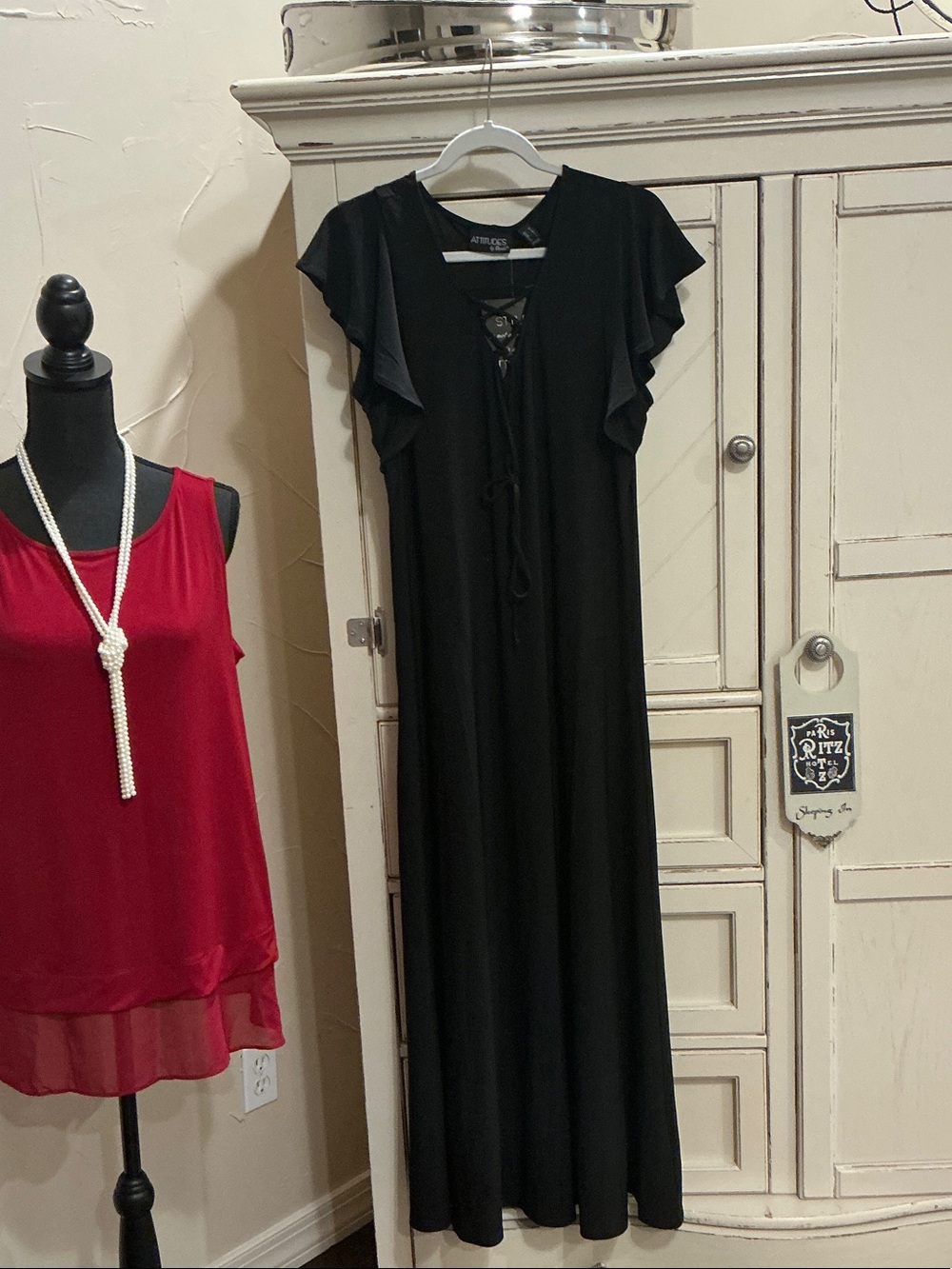 Attitudes by Renee Black Maxi Dress with V-Neck